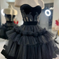Little Black Short Homecoming Dresses Lace Exposed Boning Mini Party Pom Gowns Tulle Tutu Skirt Gothic Graduation Outfits Y2615