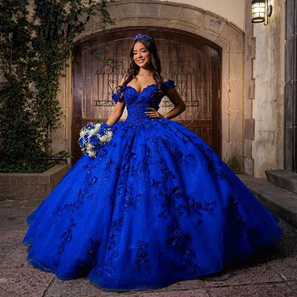 Royal Blue Quinceanera Dresses for Sweet 15 Year Off the Shoulder Puffy Ball Gown Y2726