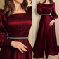 Modest A-line Long Sleeves Satin Prom Dress,Formal Dress Y6214