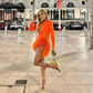 Orange Sexy Deep V Neck Feathers Homecoming Dress Long Sleeves Women Party Dress Y4447