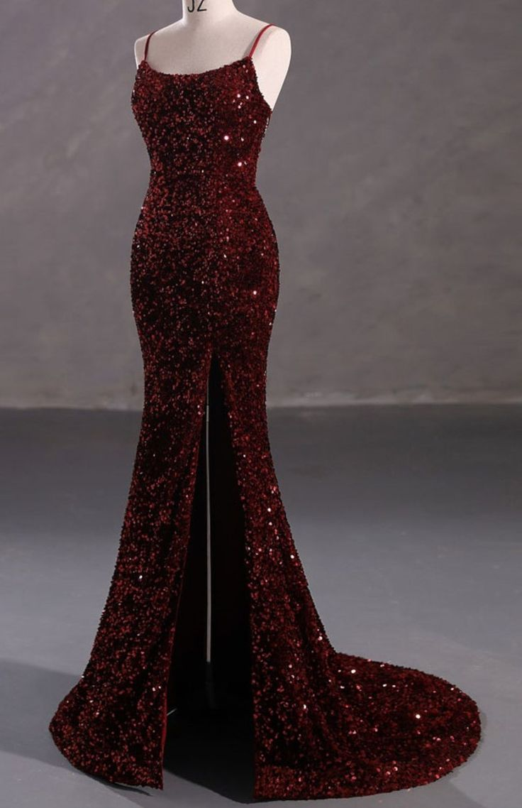 Slim Burgundy Shimmery Open Back Formal Prom Evening Dress Y4164