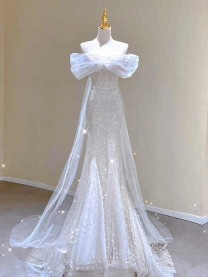 Glitter Mermaid Wedding Dress,Chic Bridal Dress ,Y2415