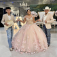 Luxurious Pink 3D Flowers Quinceanera Dress,Pink Tulle Ball Gown Y5410