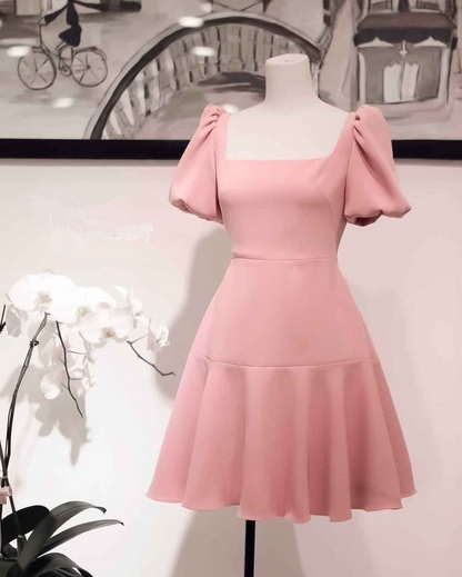 Retro Pink Square Neckline A-line Homecoming Dress  Y2887