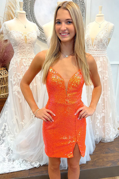 Lace-Up Sequin Short Homecoming Dress with Slit Y2947