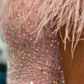 Short Sequin Off the Shoulder Pink Feather Bodycon Homecoming Dress Y2862