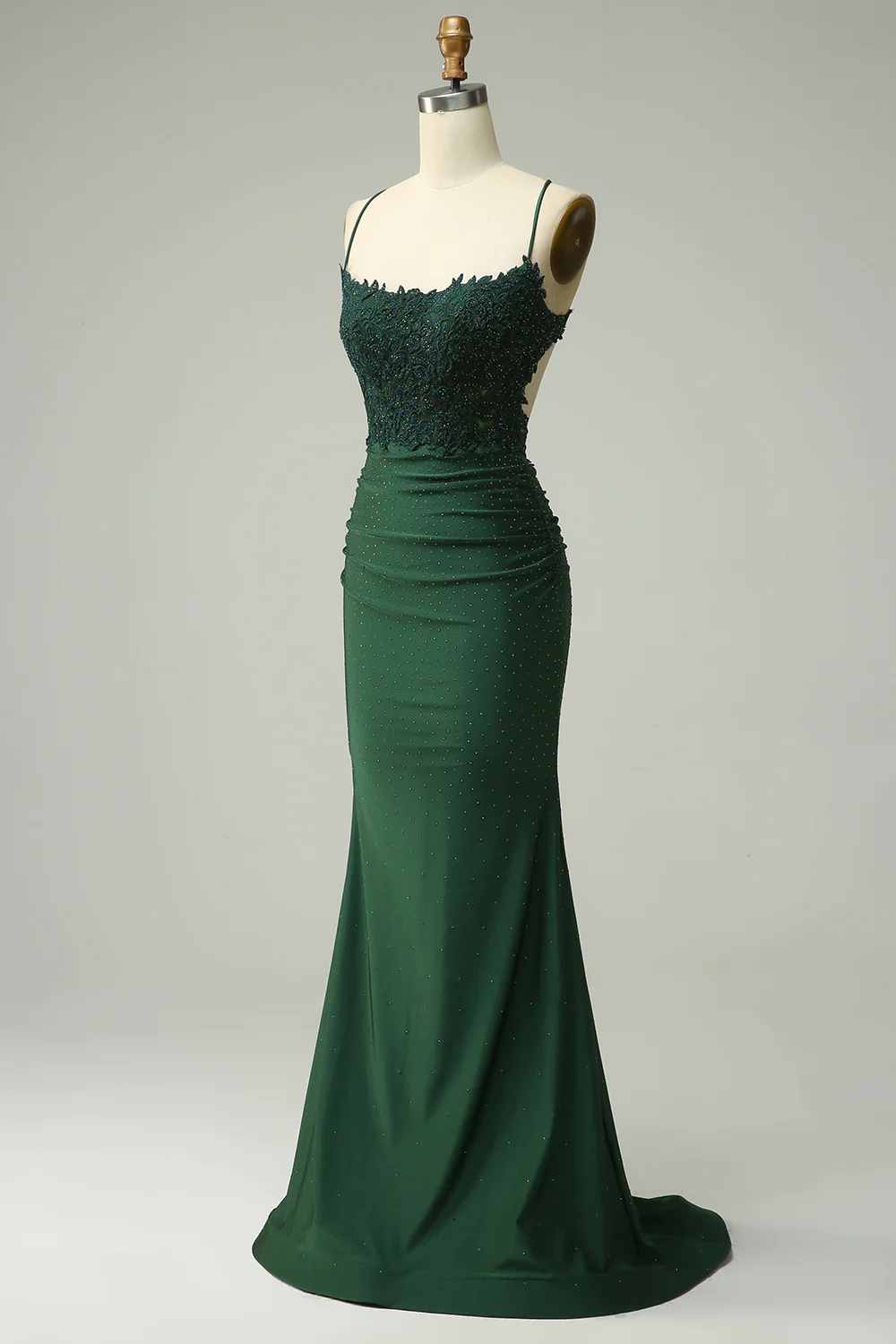 Mermaid Halter Dark Green Long Prom Dress with Appliques Beading Y2989