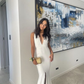 Elegant White V Neck Prom Dress With Front Split  Y7202