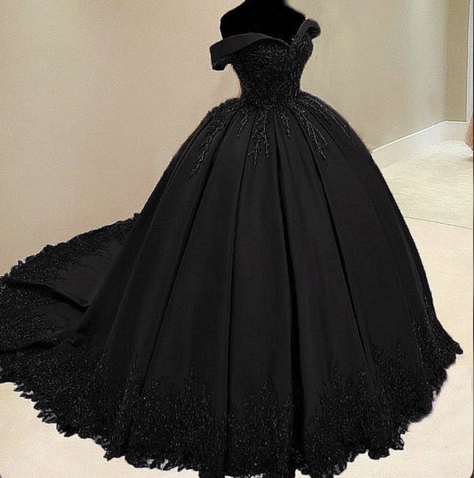Gothic Black Off The Shoulder Ball Gown,Sweet 16 Dress Y5758
