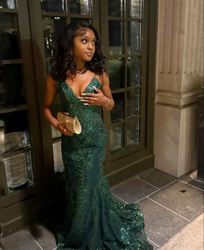 Classy Green Mermaid Evening Dress,Shiny Green Evening Gown Y4721