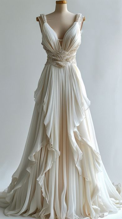 Elegant Chiffon Ruched Long Prom Dress Ivory Wedding Dress Evening Dress Y7997