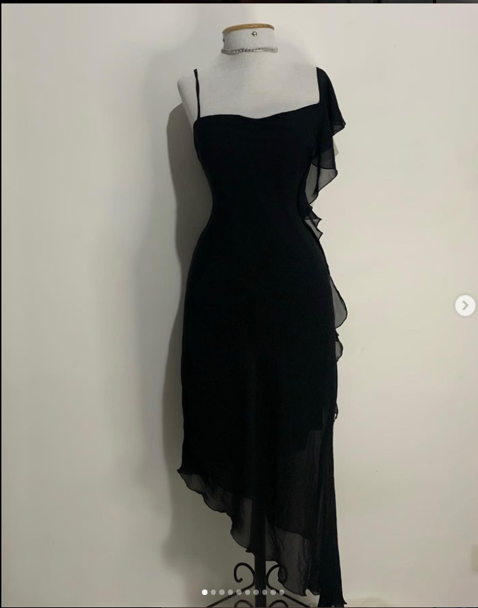 Black Chiffon Midi-length Prom Dress,Black Party Dress Y2921