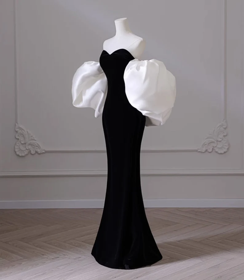 Black one-shoulder evening dress high-end mermaid banquet temperament prom dress Y4382