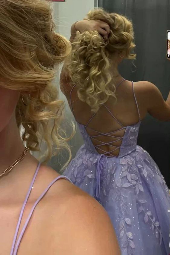 A Line Purple Lace Short Homecoming Dresses,Backless Party Dress Y2107