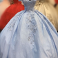 Blue 3D Flowers Puffy Ball Gown Quinceanera Dresses Off The Shoulder Pageant Dress Y4209