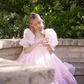 pink princess prom dress, puff sleeves organza dress, classic simple elegant dress Y6910