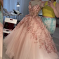 Blush Pink Flowers Applique Ball Gown,A Line Tulle Prom Dresses,Quinceanera Dresses Y388