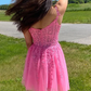Hot Pink Lace Homecoming Dress, Hot Pink Formal Graduation Dress Y2891