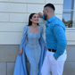Elegant Blue Beaded Sequins Luxury Evening Dresses Satin Trim with Shawl Arabian Dubai Muslim Prom Dress Y4669
