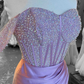 Lilac Beaded Off-the-Shoulder Long Formal Dress with Slit Y4278