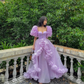 Lavender Organza Princess Prom Dress Short Puff Sleeve Ruffles A Line Maxi Dress Formal Graduation Gowns Y6398