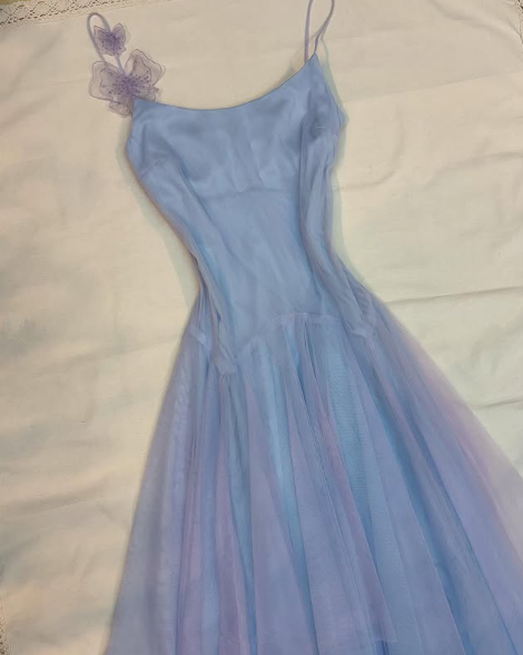 Lilac Tulle A Line Party Dress,Straps Homecoming Dress With Flowers Y8143