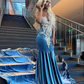 Baby Blue Mermaid Lace African Prom Dress Evening Dress Y4253
