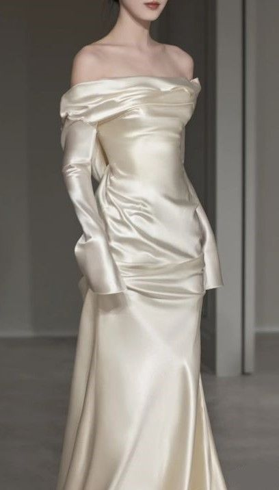 Classy Off-The-Shoulder Satin Wedding Dress Y4607