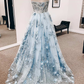 Blue 3D Floral Lace Sweetheart A-Line Long Prom Dress Y3099
