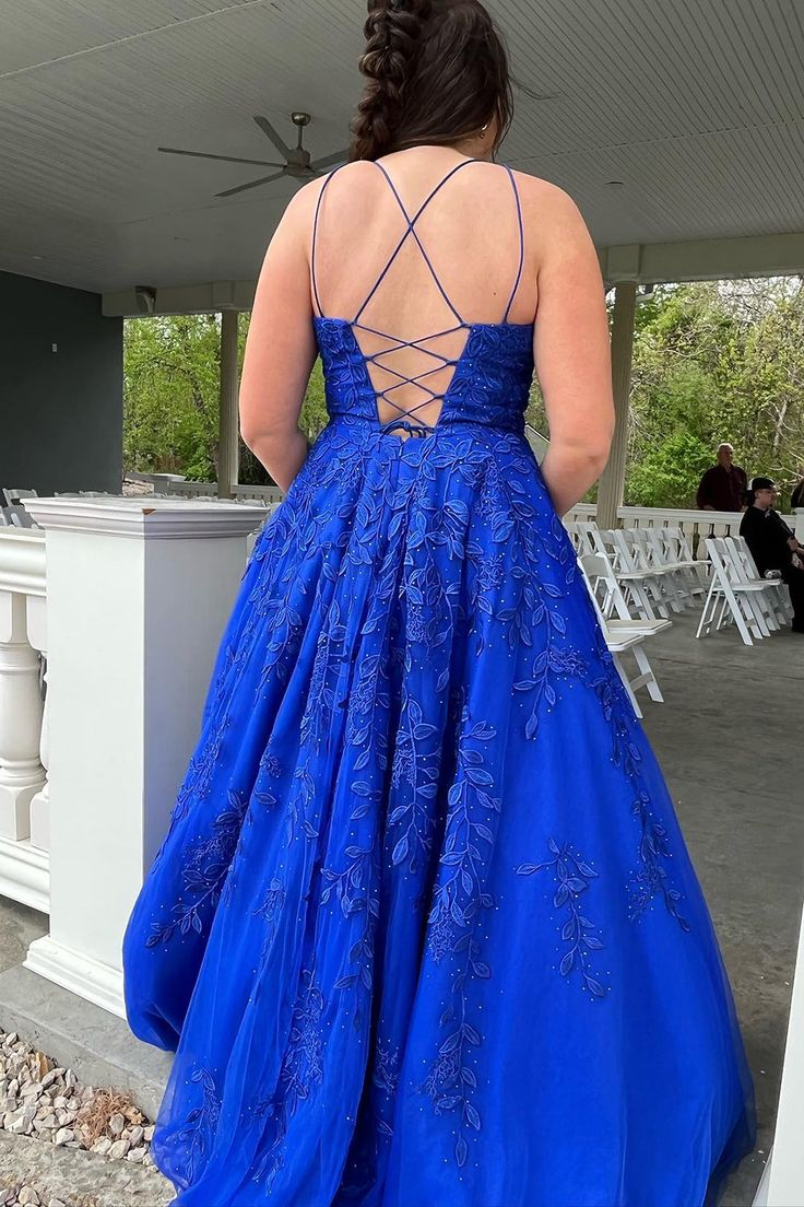 Princess Royal Blue Spaghetti Straps Prom Dress,Formal Graduation Dresses Y5613