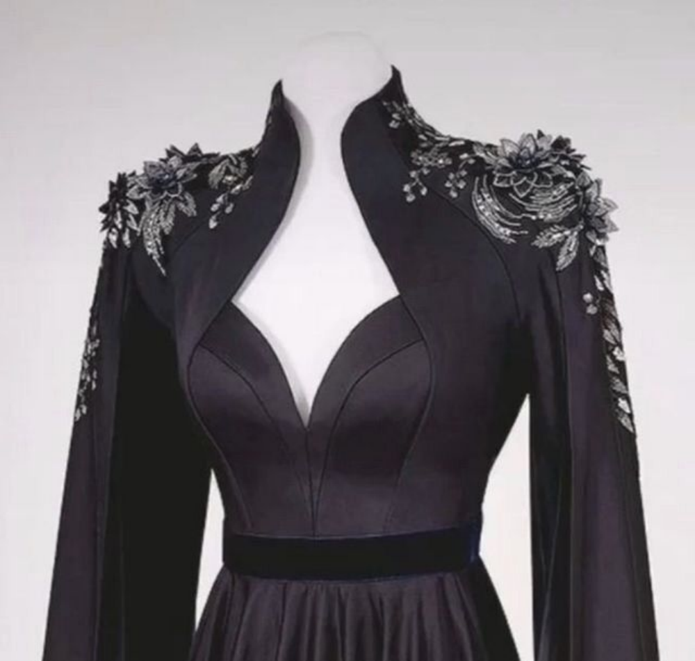 Black Satin Long Prom Dress Gothic Style Y109