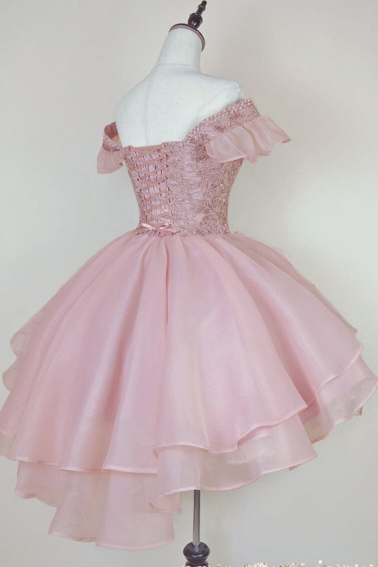 Princess Pink Lace Applique Short Homecoming Dress ,Y2502