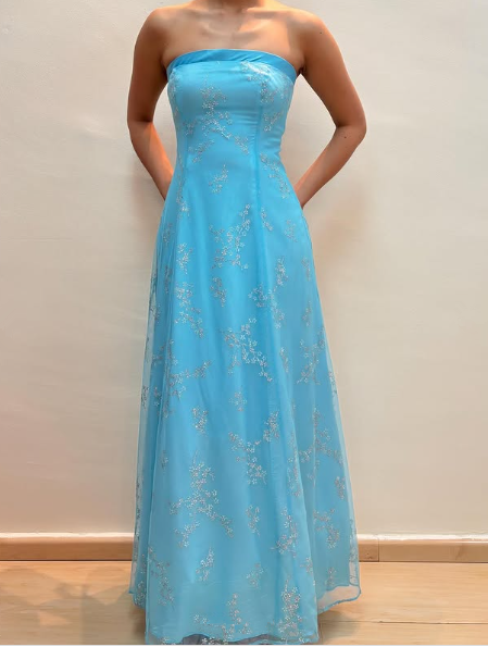 Shiny Strapless Sequins Evening Dress,Blue A Line Prom Dress Y8140