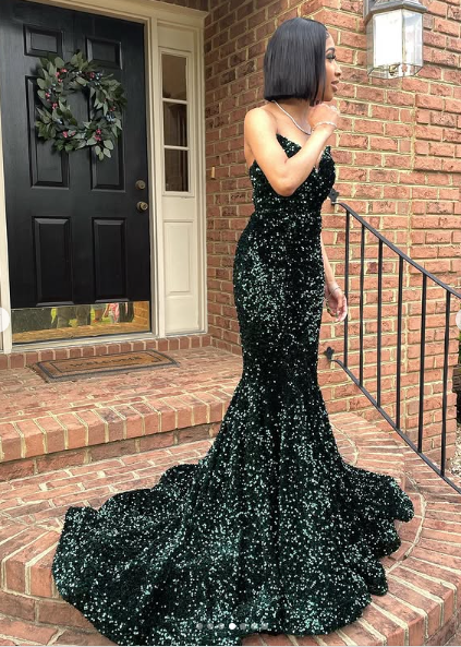 Sexy Mermaid Glitter Prom Dress Long Evening Gowns Dark Green Women Formal Dresses Y4329