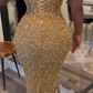 Luxurious Gold Sequins Appliques Evening Dress Mermaid Prom Dress  Y7880