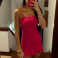 Strapless Hot Pink Homecoming Dress,Mini Dress  Y2136