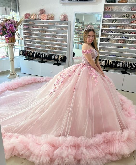 Pink Puffy Quinceanera Dress Ball Gown,Pink Sweet 16 Dress Y6053