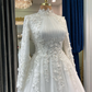 Elegant Muslim Wedding Dress For Bride Appliques Flowers Arabic Dubai Long Sleeves Bridal Dress Y4444