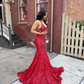 Luxurious Red Mermaid Sleeveless Prom Dress,Red Glam Dress Y6696