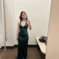Burgundy Sexy Satin Plunging V- Neckline Long Prom Dress Evening Party Dress Y7536