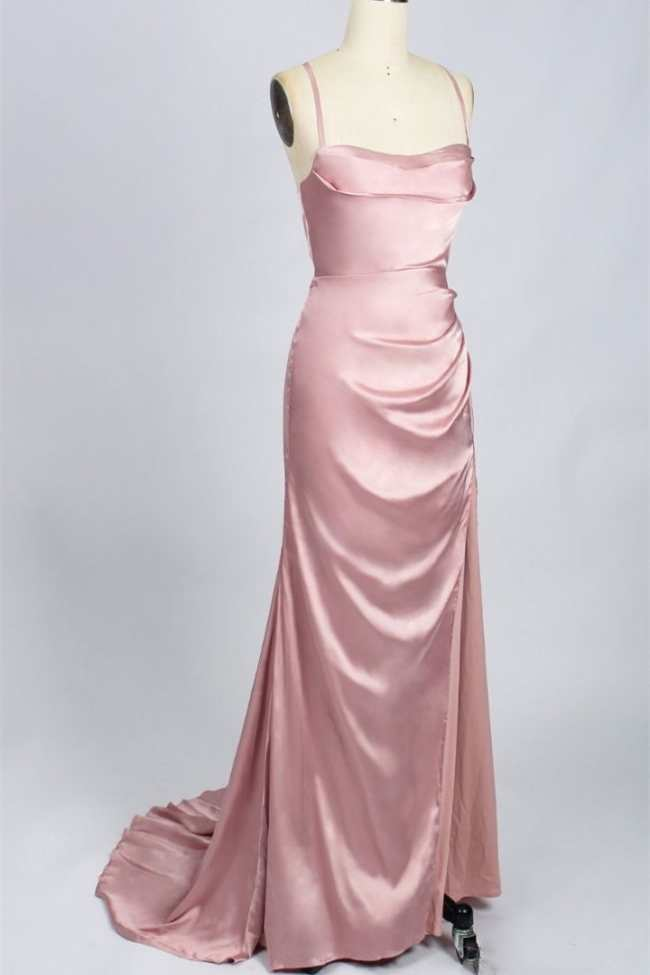 Green Scoop Neck Lace-Up Back Long Prom Dress with Slit Y6853