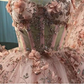 Blush Pink Flowers Applique Ball Gown,A Line Tulle Prom Dresses,Quinceanera Dresses Y388