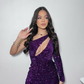 Purple Sequin One Sleeve Homecoming Dress,Purple Party Dress Y4187