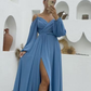 Modest A-line Blue Long Prom Dress With Split Y4869