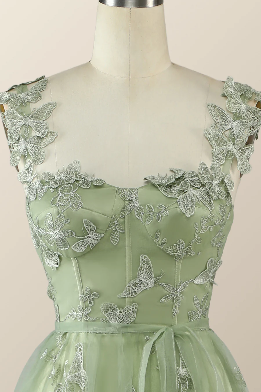 Sage Green Butterfly A-line Long Formal Dress Evening Dress  Y2801
