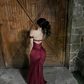 Charming Burgundy Mermaid Backless Evening Prom Dress Y4587