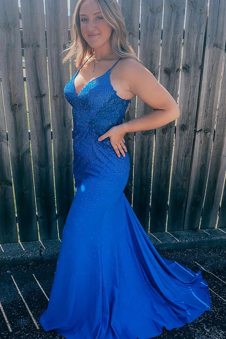 Sparkly Royal Blue Mermaid Long Prom Dress,Royal Blue Formal Gown Y7379