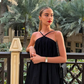 Sleeveless Casual Sling Dress Beach One Piece Halter Black Short Homecoming Dress Party Dress Y7108