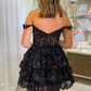 Off the Shoulder Sheer Corset Tiered Ruffles Homecoming Dress Y2602