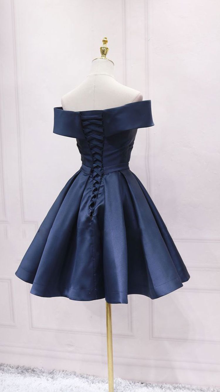 Simple Navy Blue Short Homecoming Dress Ruffle Mini Party Gowns Custom Made Women Party Gowns ,Short Graduation Dress Y2123